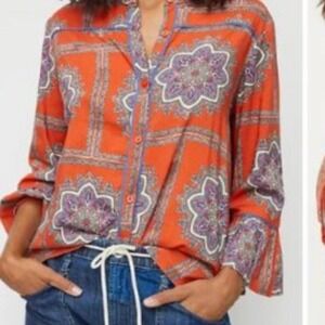 Porridge Boho Medallion Print Button-Up Top Orange Purple Women's Medium